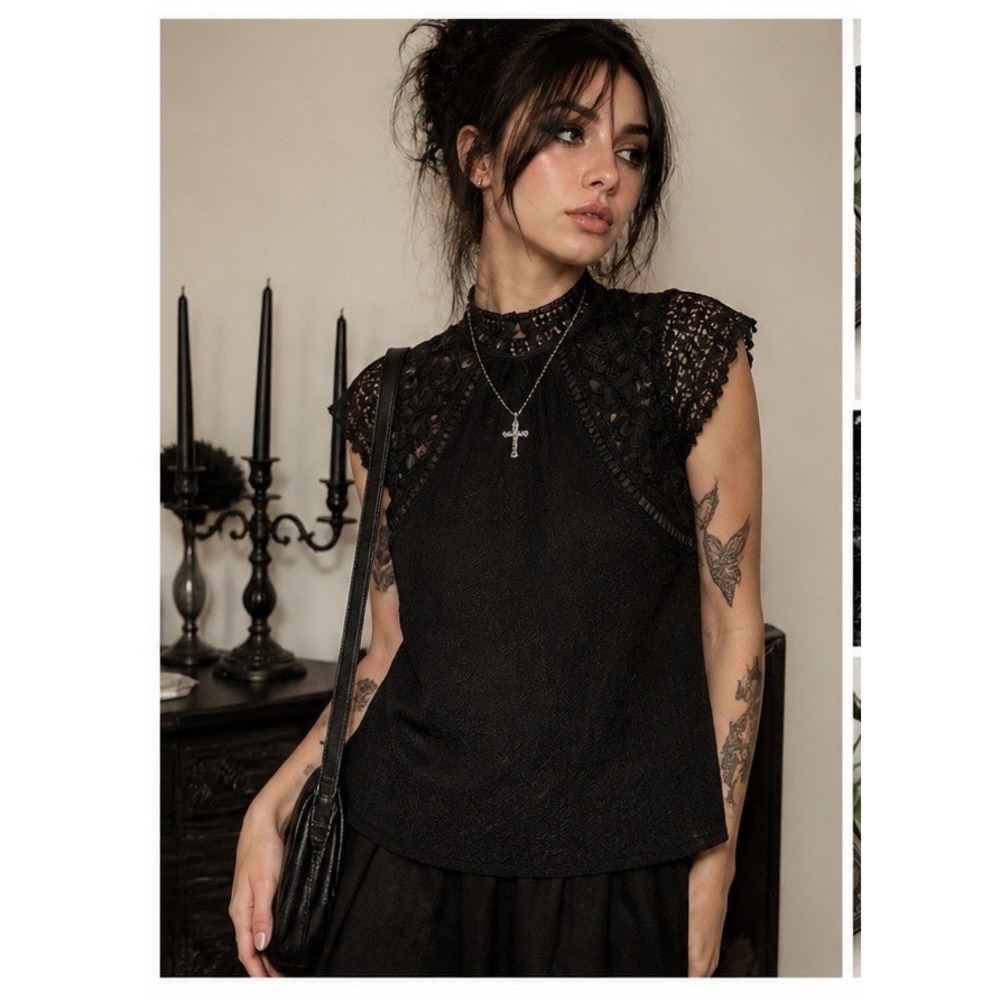 Dark Romance Lace Blouse Medium WhimsyGoth Witchy‎ 20s Vampire Black Glam Siren